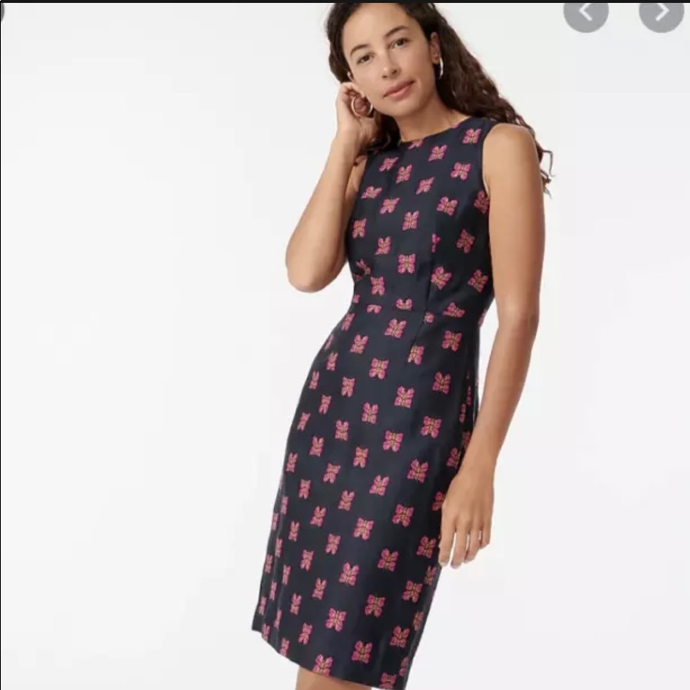 NWT J. Crew Superlux Butterfly Jacquard sheath dress 14T tall